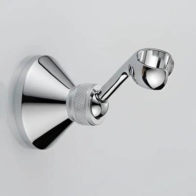 DecorBites™ antique handheld shower head holder with chrome finish and textured grip on central joint for secure shower head support