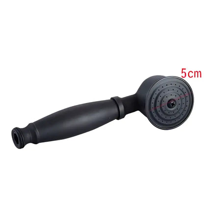 Black matte-finish decorbites antique handheld shower head with circular spray face and textured grip handle