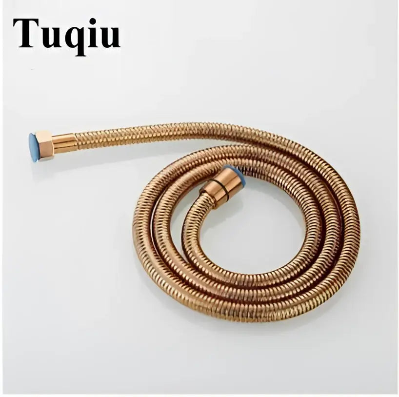 Copper-colored flexible shower hose with braided metal and blue-tipped connectors for decorbites antique handheld shower head
