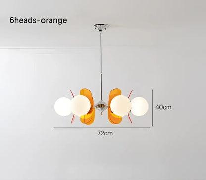 Decorbites antique style chandelier with orange and white spherical pendant lights and six glowing bulbs for living rooms