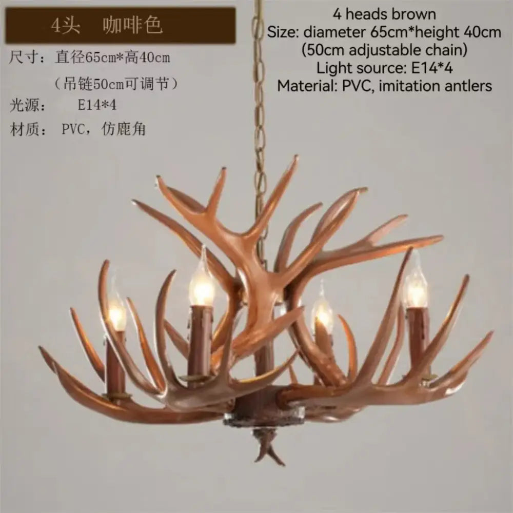 Decorbites antler branch brown pvc chandelier with imitation antler design and four e14 light sockets ceiling fixture