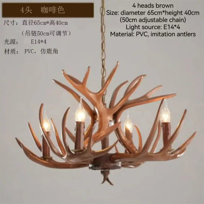 Decorbites antler branch brown pvc chandelier with imitation antler design and four e14 light sockets ceiling fixture