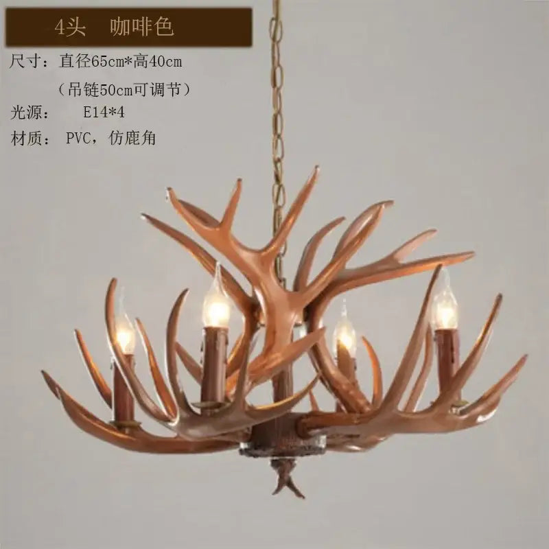 Decorbites antler branch cafe-colored four-head pvc chandelier with faux antler design for branch ceiling chandelier use