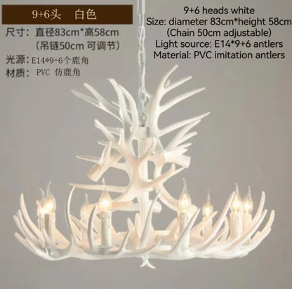 White pvc imitation antler branch ceiling chandelier with nine plus six heads and adjustable chain by decorbites antler branch