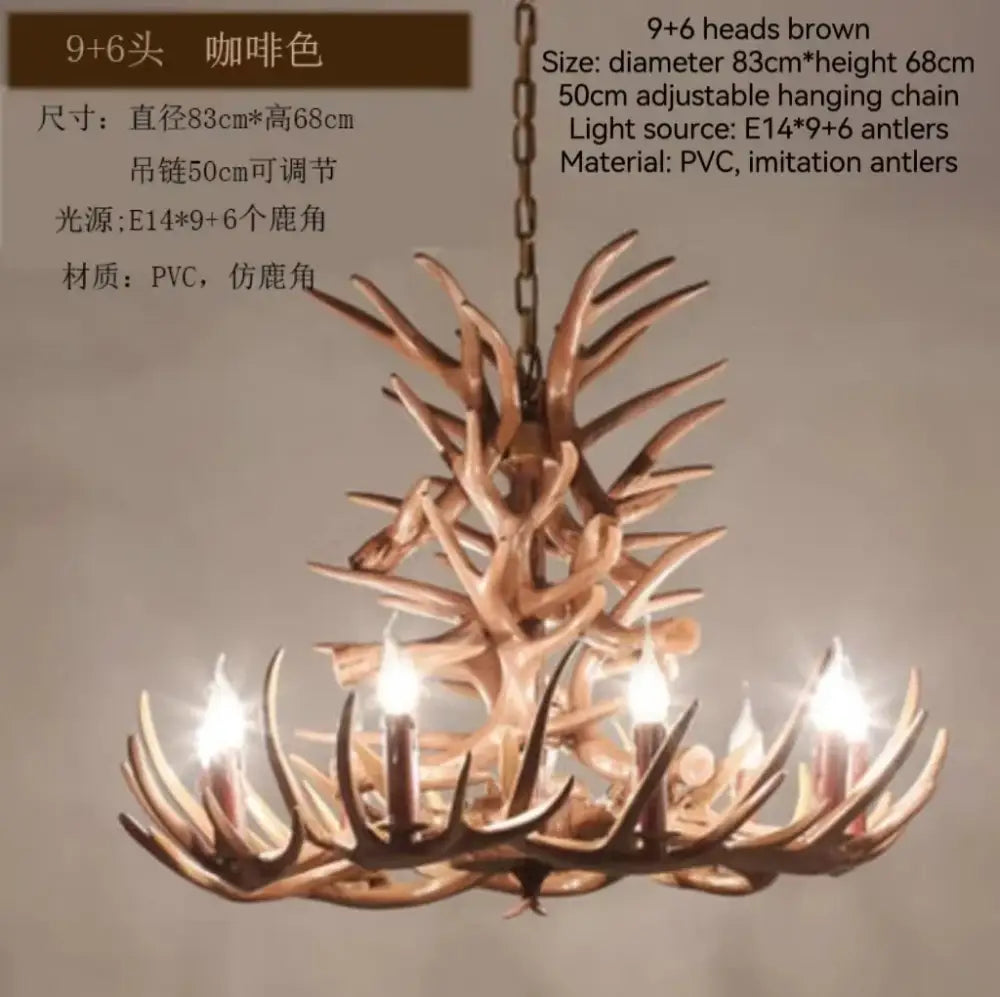 Rustic brown pvc decorbites antler branch ceiling chandelier with 14 imitation antlers in a naturalistic design