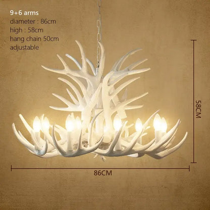 White antler chandelier with 9 and 6 arms and adjustable chain by decorbites antler for rustic indoor decor