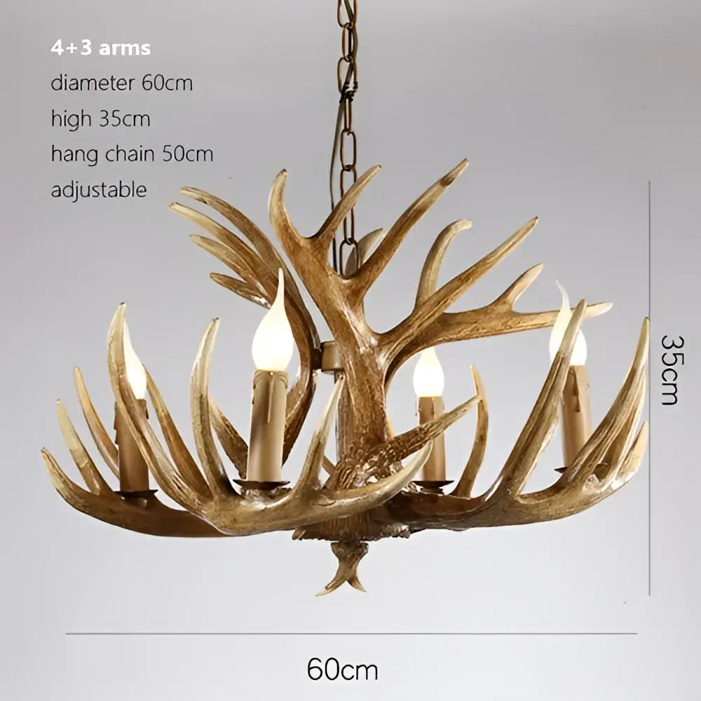 DecorBites antler chandelier with rustic bronze finish and resin horns featuring four candle-style bulbs for indoor decor
