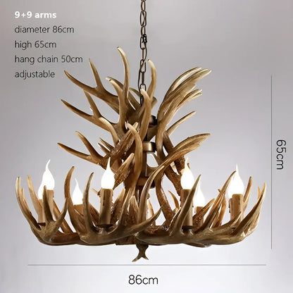 Decorbites antler chandelier with nine faux antler arms in rustic brown resin for indoor rustic decor lighting