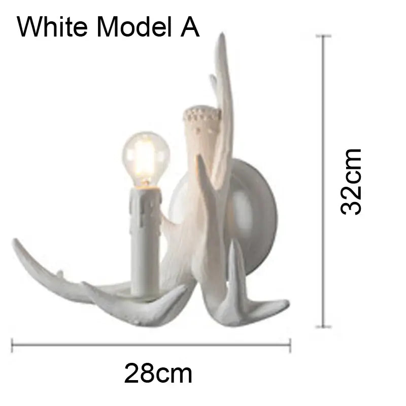 White decorbites antler chandelier wall sconce with sculpted resin horn design and exposed bulb for rustic indoor decor