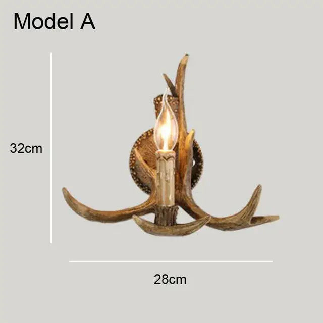 Decorbites antler chandelier wall sconce with resin deer horn design warm golden brown finish and intricate detailing