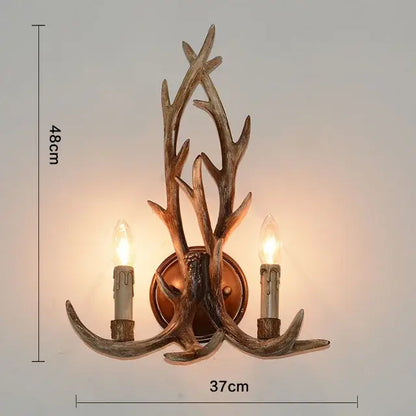 Decorbites antler chandelier wall sconce with two candle bulbs in rustic bronze resin deer horn design for home lighting