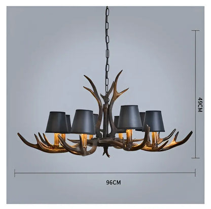 Decorbites antler chandelier with six black lampshades and dark bronze finish modern rustic resin pendant lamp