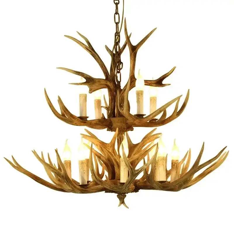 Decorbites antler deer chandelier featuring warm-toned rustic resin faux antlers with candle-style bulbs for living room