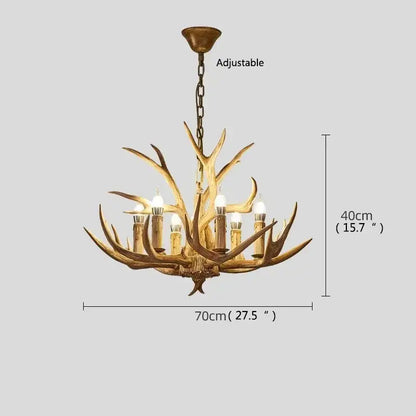 DecorBites antler deer chandelier with bronze finish resin and six candle-style lights for living room and loft