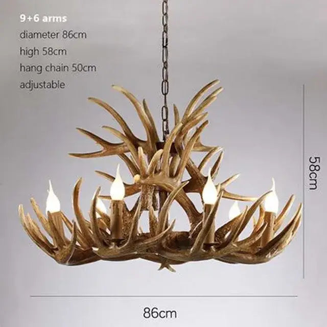 DecorBites antler pendant chandelier with rustic golden-brown finish and multiple candle-style bulbs for home decor