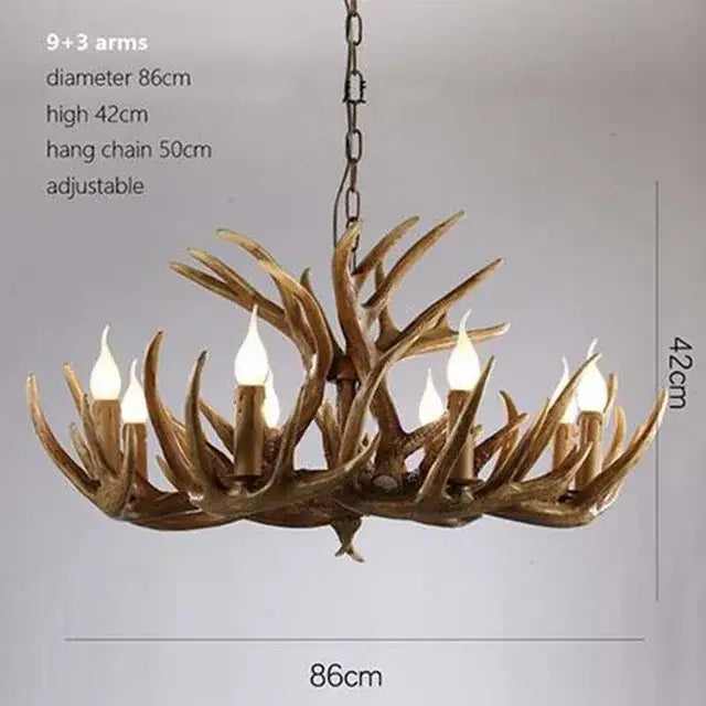 DecorBites antler pendant chandelier with nine arms in rustic brown material for home decor and lighting fixtures