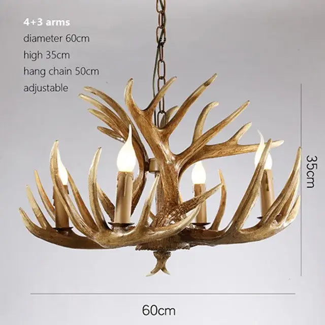 DecorBites antler pendant chandelier with rustic bronze finish and five candle-style bulbs for home decor lighting