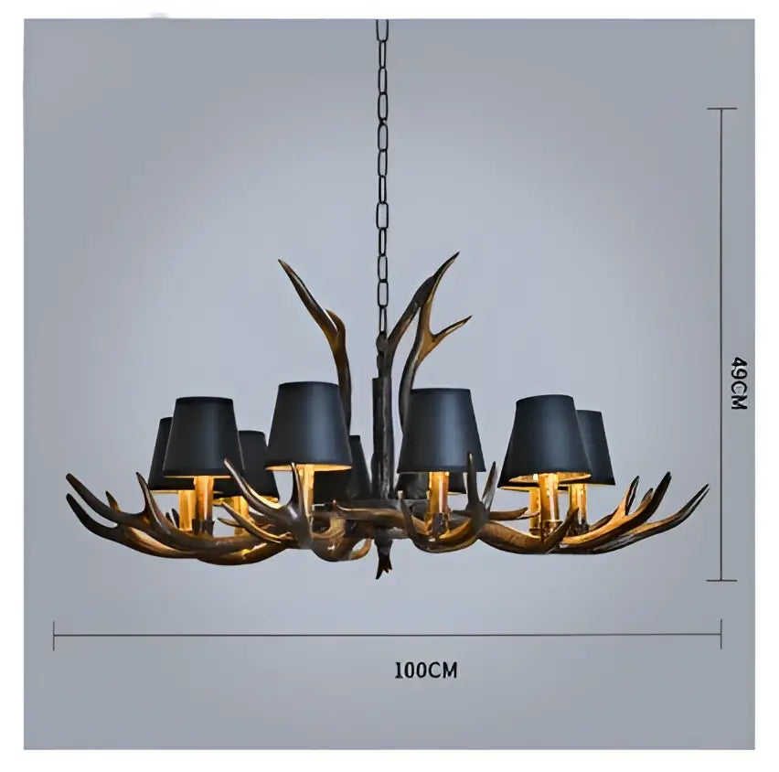 Decorbites antler resin chandelier with black lampshades and metallic finish american country retro style LED lamp