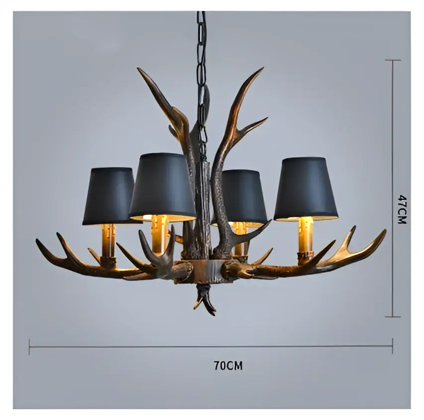 Decorbites antler resin chandelier with five black lampshades and dark bronze finish in american country retro style