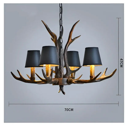 Decorbites antler resin chandelier with five black lampshades and dark bronze finish in american country retro style
