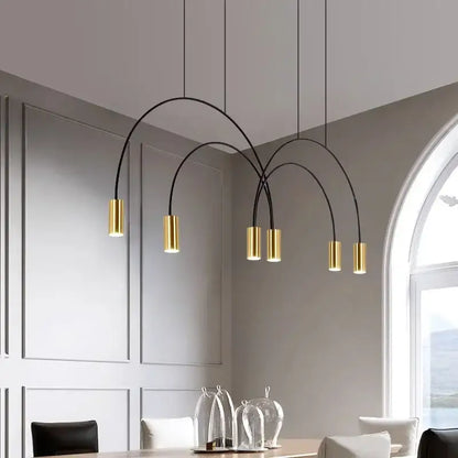 Modern arched decorbites arc pendant light with black curved arms and gold shades for kitchen island lighting