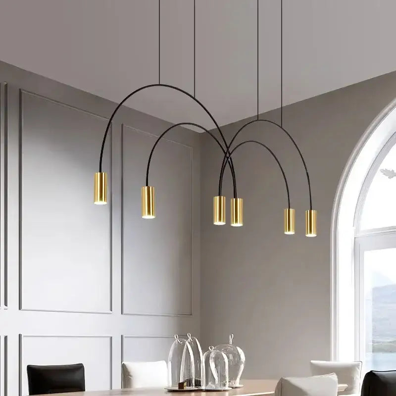 Modern arched decorbites arc pendant light with black curved arms and gold shades for kitchen island lighting