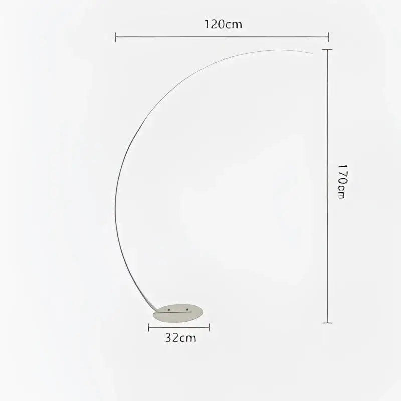 A sleek decorbites arc shape floor lamp with a curved metallic frame and circular base for modern living room decor