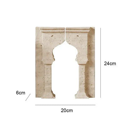 Beige stone fireplace with archway shape travertine decorative pillars in decorbites archway shape sculpture for home decor