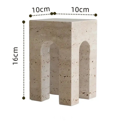 Decorbites archway shape travertine sculpture figurine beige stone stool with arched cutouts and textured surface for home decor