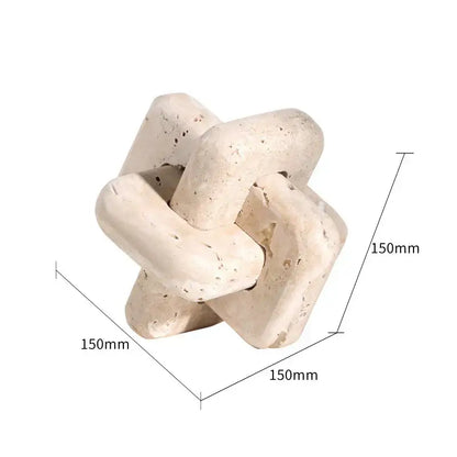 Beige textured stone knot decorbites archway shape travertine sculpture figurine statue with rustic natural finish
