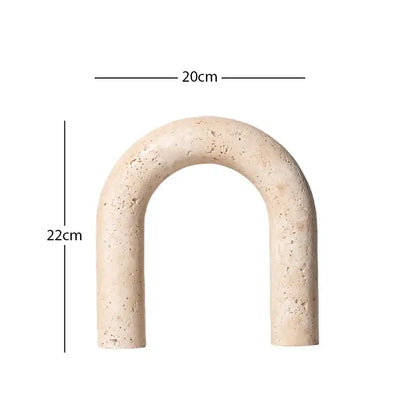 Beige stone decorbites archway shape travertine sculpture figurine with textured surface and smooth curved edges for home decor
