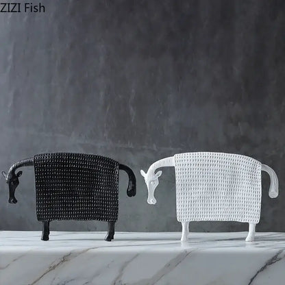 Black and white woven resin sheep figurines with textured mesh bodies as decorbites armored warhorse desk decoration