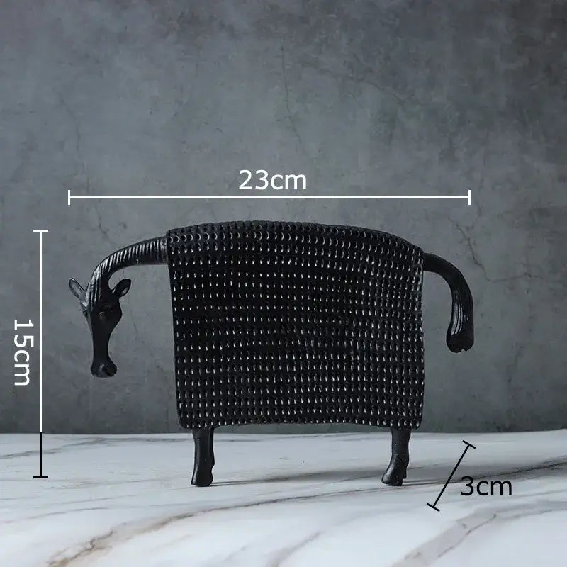 Black textured metal decorbites armored warhorse desk decoration with elongated neck and legs in resin design