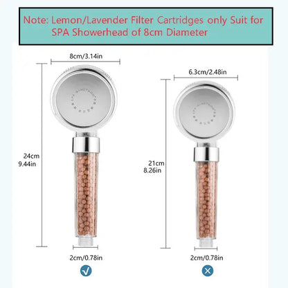Silver-toned decorbites aroma shower head with transparent body containing pink beads compatible with 8cm diameter models