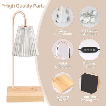 Rose gold decorbites aromatherapy melting lamp with clear pleated glass shade and wooden base for modern table decor