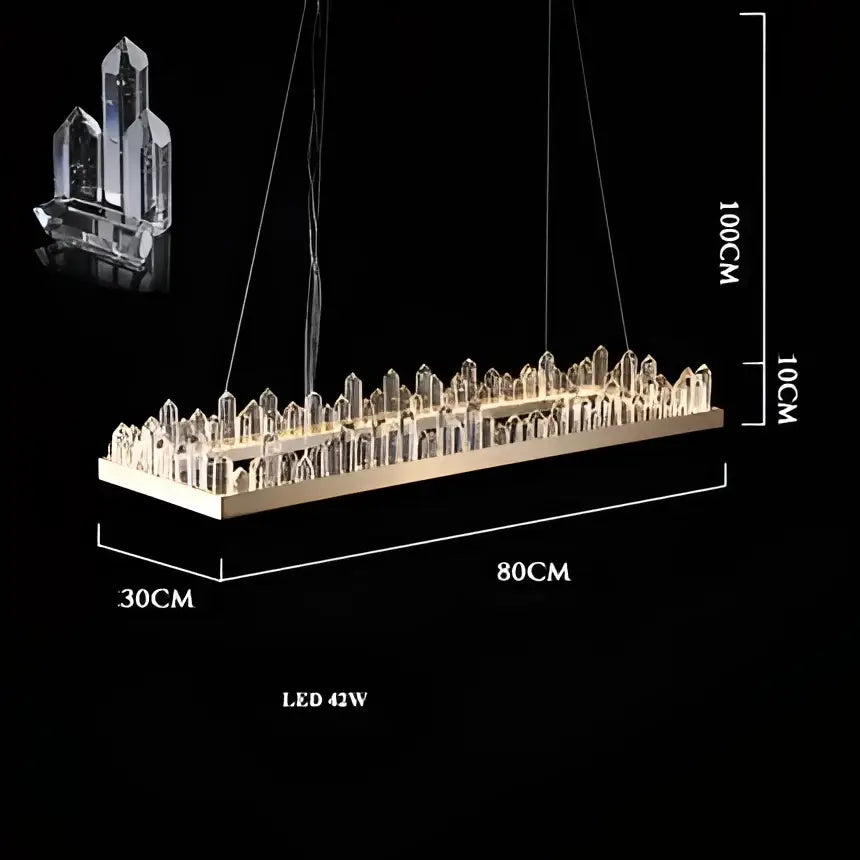 Modern rectangular led chandelier with gold-toned base and clear prisms from decorbites arrow crystal led collection