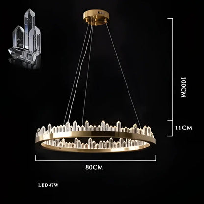 Decorbites arrow crystal led chandelier gold-toned circular design with crystal-like prisms for living room and bedroom lighting