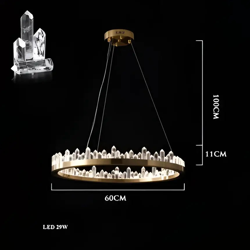 Gold-toned decorbites arrow crystal led chandelier with clear crystal points for modern living room and bedroom lighting
