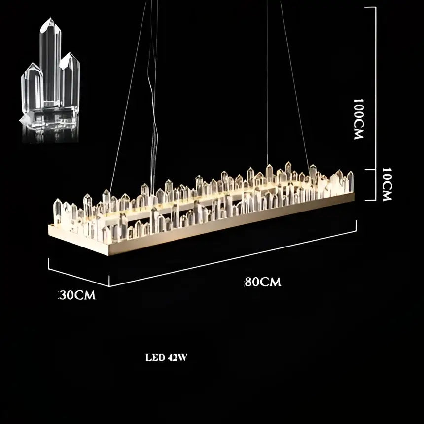Decorbites arrow crystal led chandelier with sleek metallic base and clear prisms for modern living and dining spaces