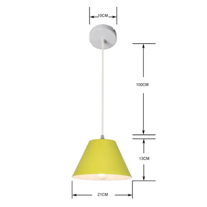 A modern pendant lamp with a vibrant yellow conical shade and white ceiling mount by DecorBites Art Colorful