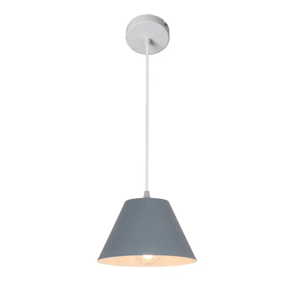 Modern gray pendant lamp with sleek conical shade and white ceiling mount from decorbites art colorful collection