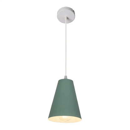 Decorbites art colorful pendant lamp featuring a matte sage green conical shade and white ceiling mount for modern dining lighting