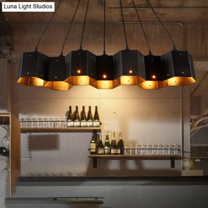 DecorBites™ art deco black metal hexagonal honeycomb ceiling light with gold accents for dining room island lighting