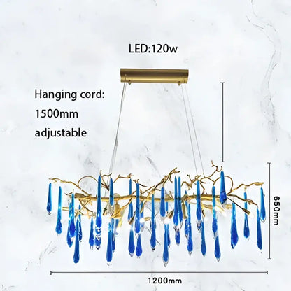 Decorbites art deco blue queen crystal chandelier with gold metal frame and hanging cord for living room decor
