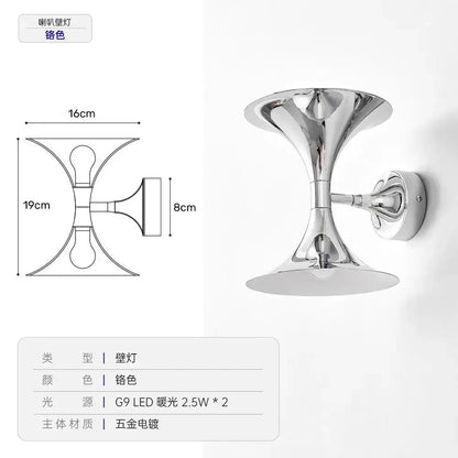 Chrome-finished trumpet-shaped wall lights with sleek modern design from DecorBites™ art deco horn wall lights for indoor use