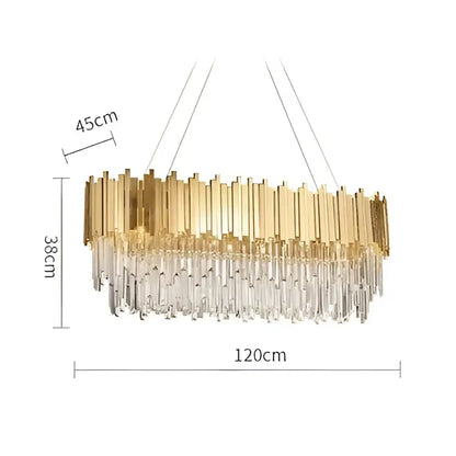 Decorbites art deco 4 tier gold-toned deco crystal led chandelier with clear crystal and modern oval design