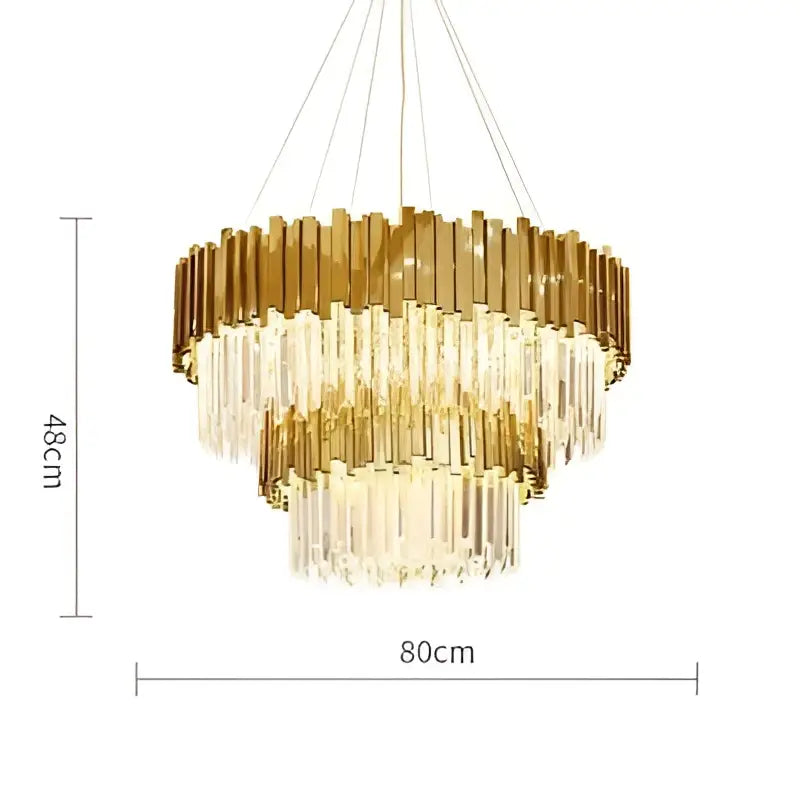 Golden 4 tier decorbites art deco crystal led chandelier with cascading crystal rods and modern elegant design