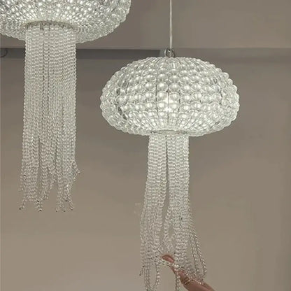 Decorbites art deco dimmable hanging chandelier with crystal jellyfish design and translucent dome for foyer lighting