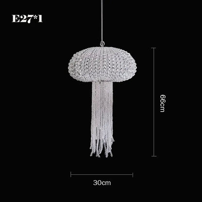 A sparkling silver crystal jellyfish chandelier with lattice design and clear crystal tassels by decorbites art deco dimmable lighting