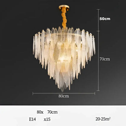 Decorbites art deco glass iron led chandelier with cascading translucent golden glass leaves for dining room